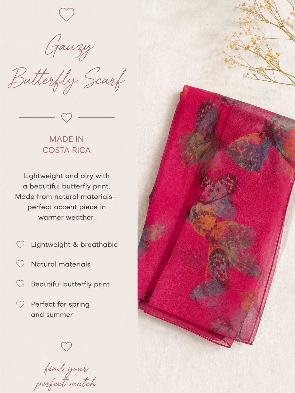 Gauzy Butterfly Scarf in Bright Fuchsia Pink